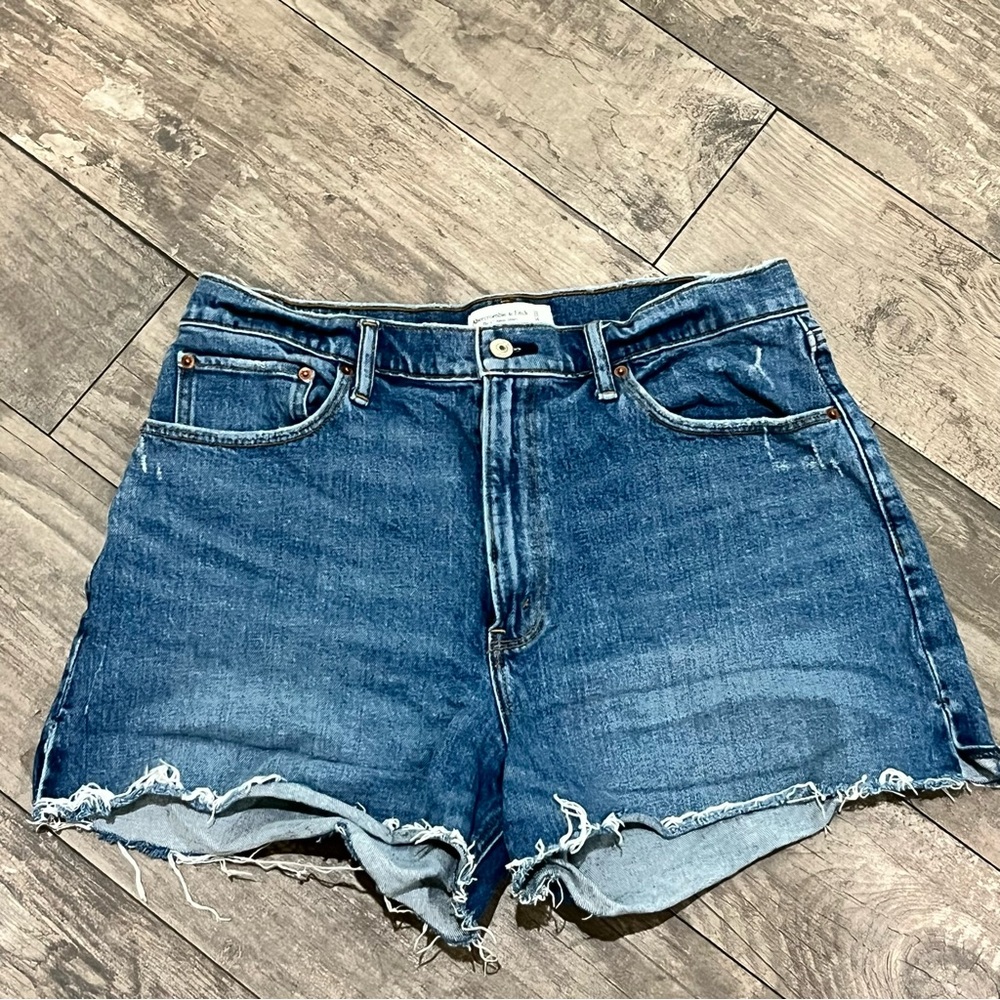 Abercrombie & Fitch Blue Jean Shorts with Distressed Hem